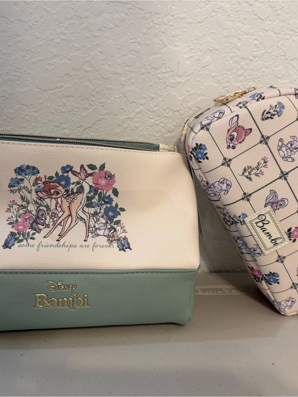 New womens Disney Bambi Floral Cosmetic Pouch in Blush and Sage bundle